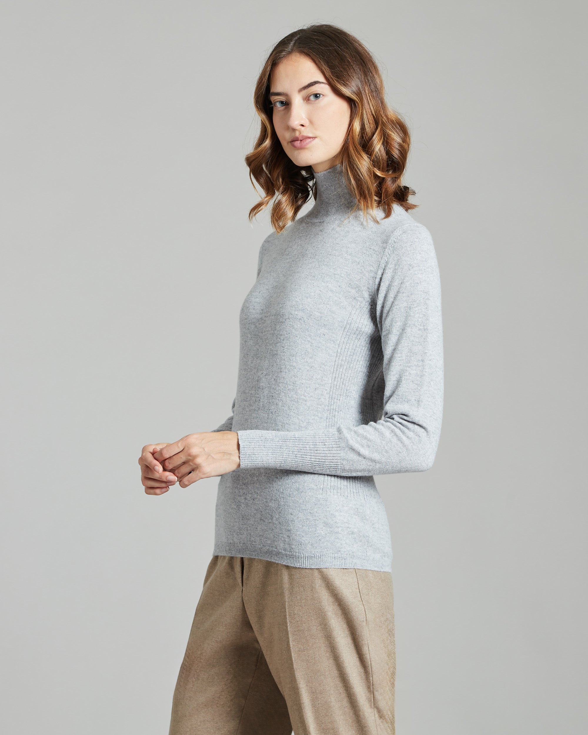 Maglia a collo alto in Kid Cashmere grigio chiaro