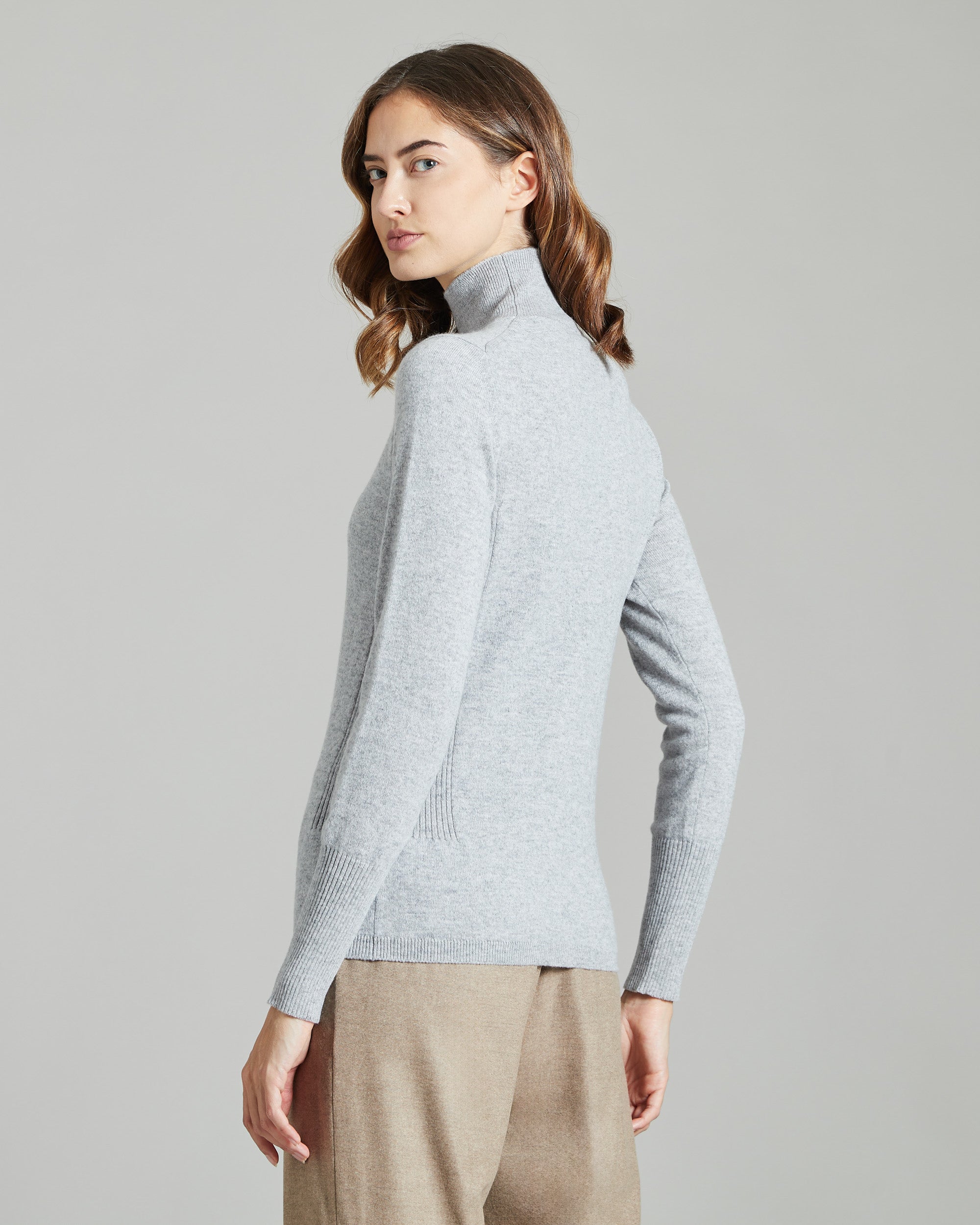 Maglia a collo alto in Kid Cashmere grigio chiaro