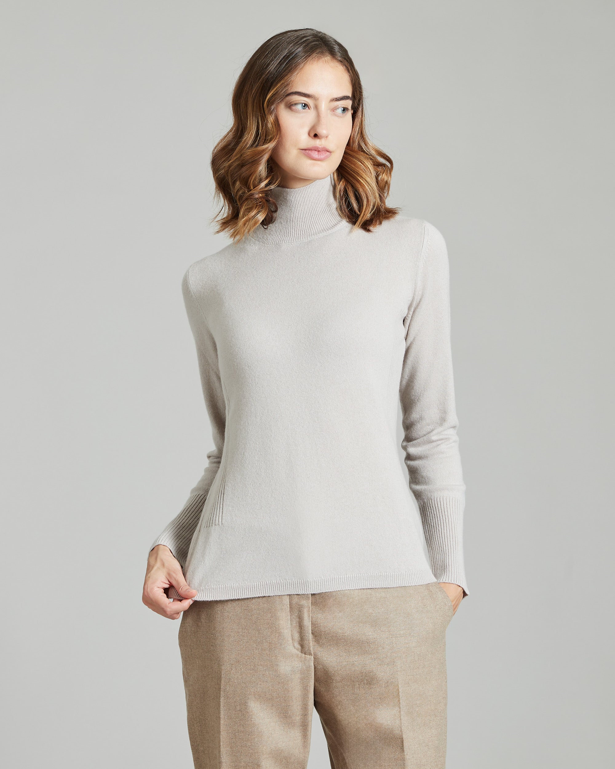 Beige Kid Cashmere turtleneck sweater