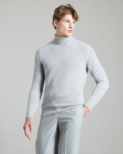 Grey Three dimensional turtle-neck sweater in kid cashmere