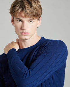 Maglia girocollo in Kid Cashmere blu