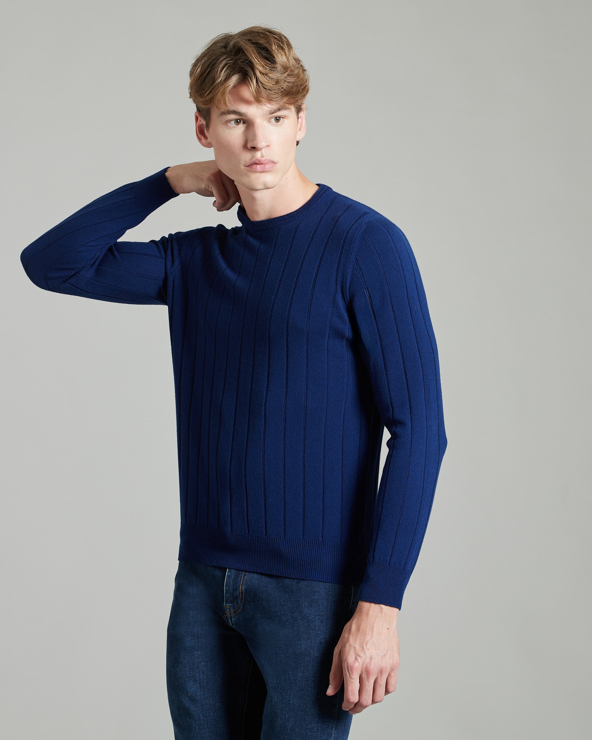 Maglia girocollo in Kid Cashmere blu