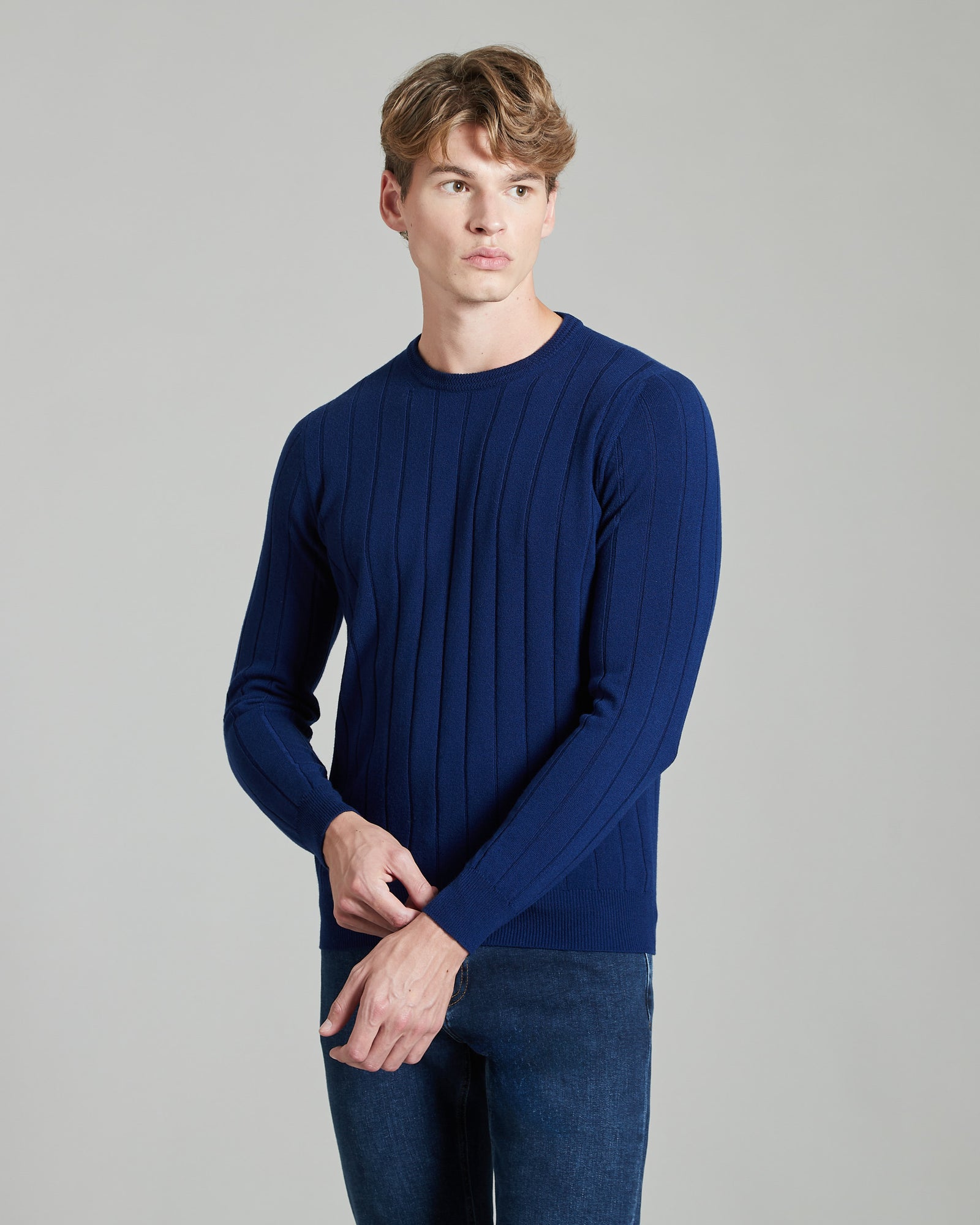 Blue kid cashmere Ribbed crew neck sweater