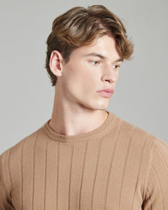 Beige kid cashmere Ribbed crew neck sweater 3