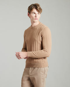Beige kid cashmere Ribbed crew neck sweater 2