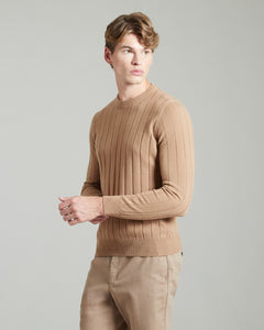 Beige kid cashmere round-neck sweater