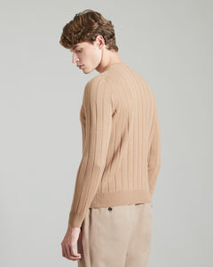 Beige kid cashmere Ribbed crew neck sweater 4