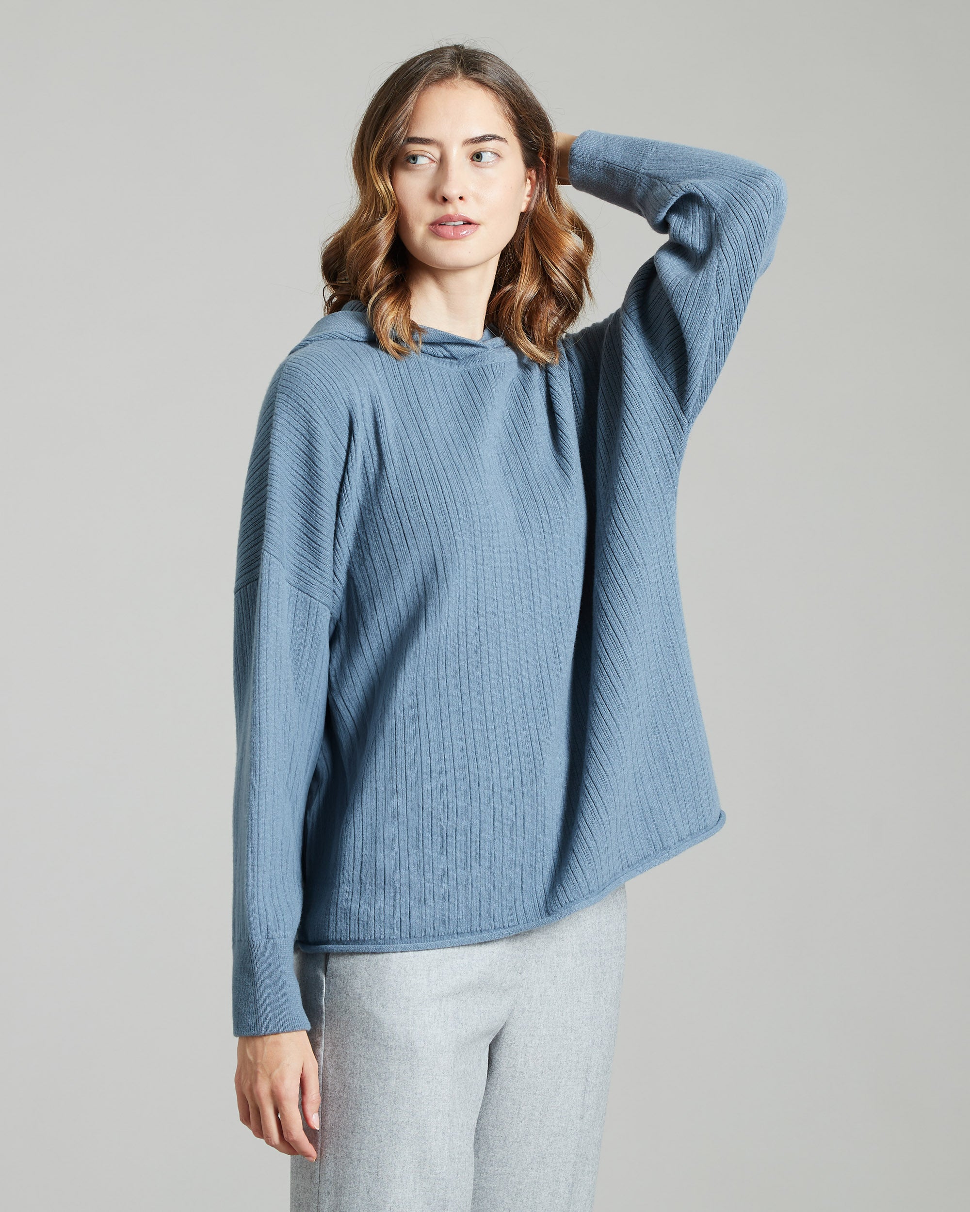 Maglia con cappuccio in Kid Cashmere celeste