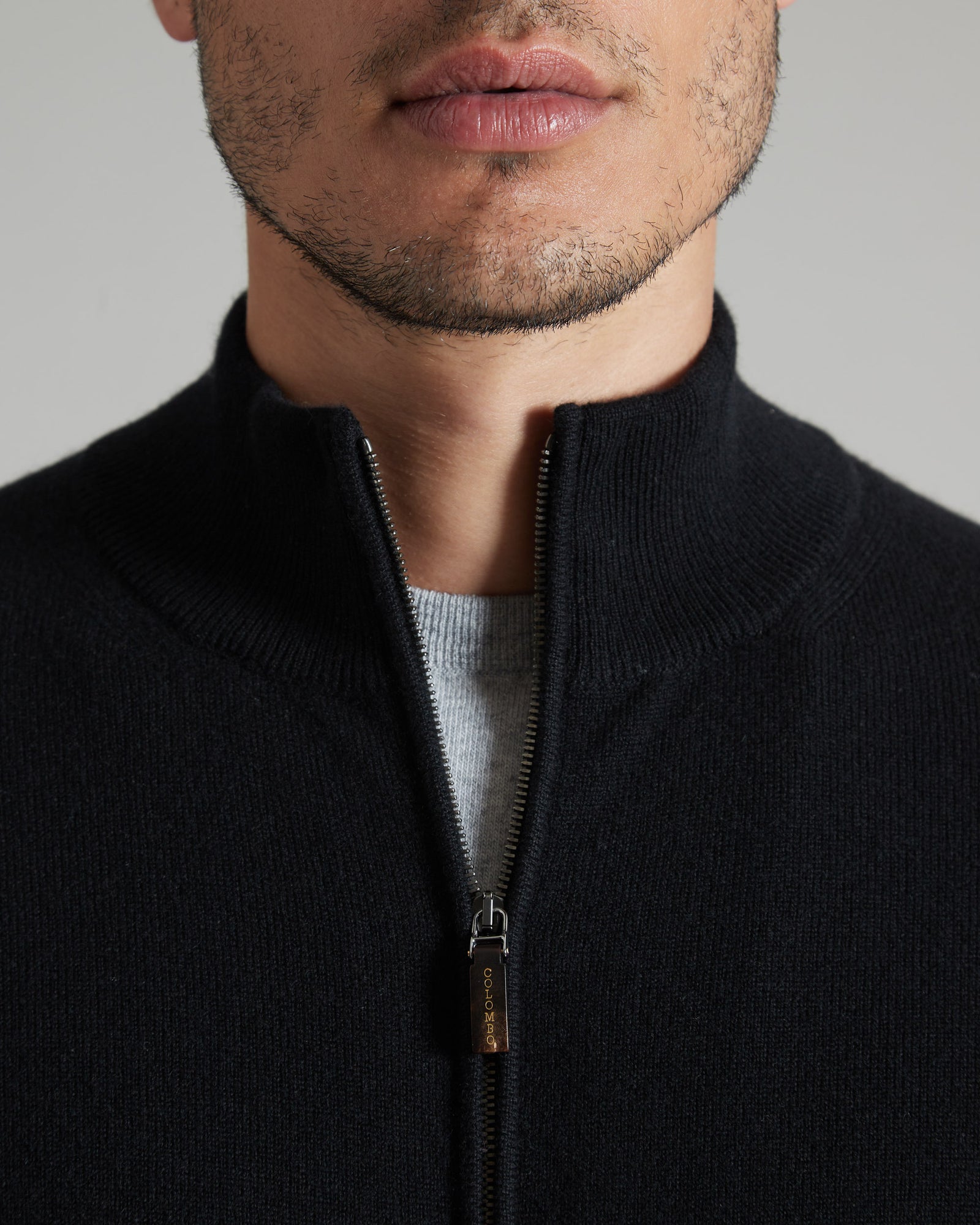 Zipped Black Kid cashmere cardigan