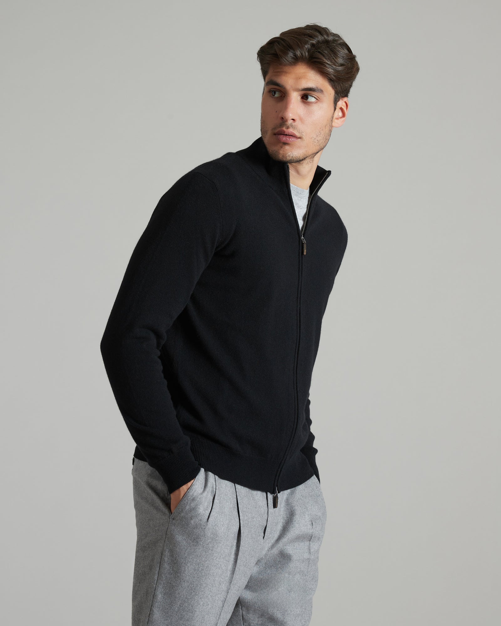 Cardigan Zip in Kid cashmere nero