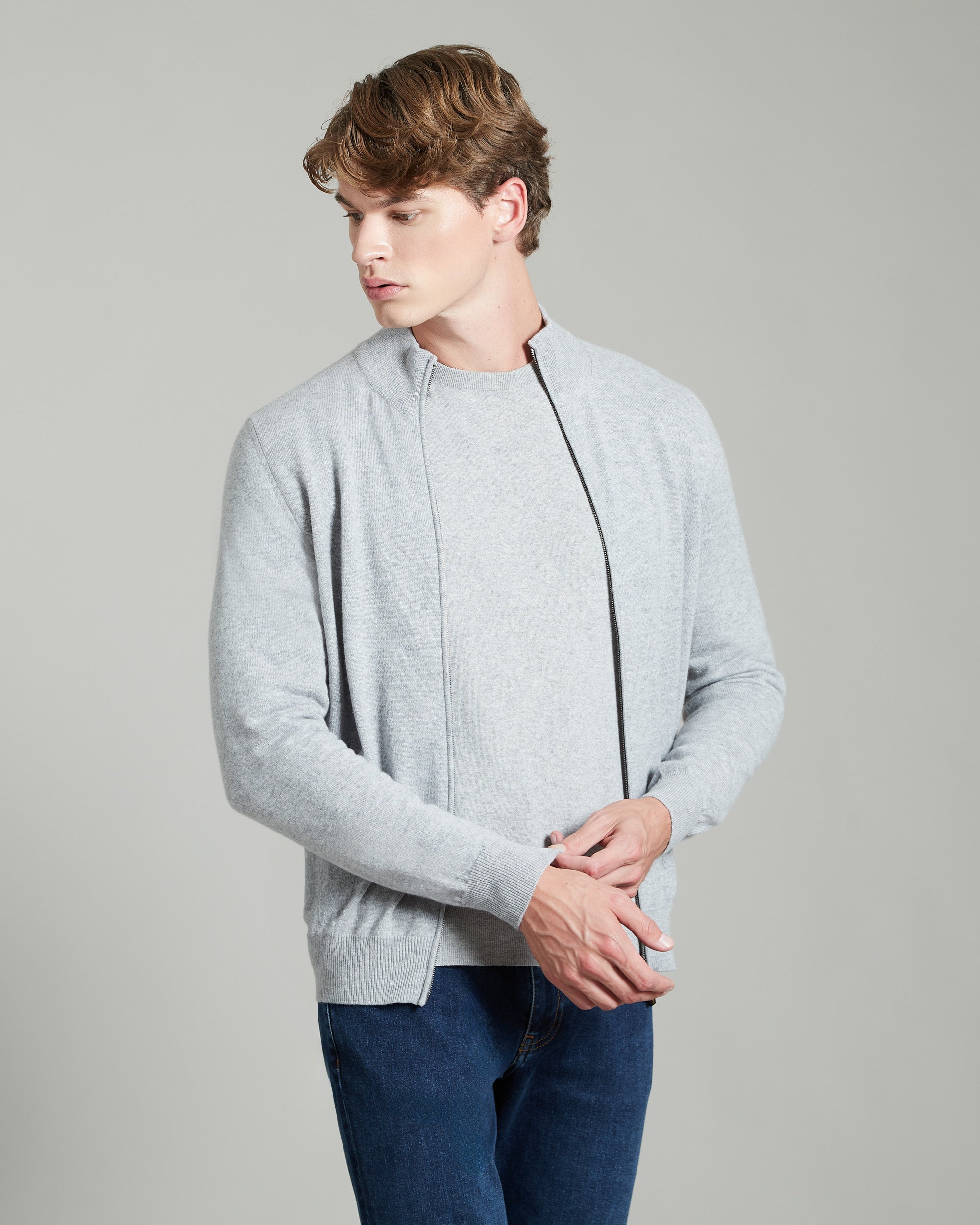 Cardigan Zip in Kid cashmere grigio