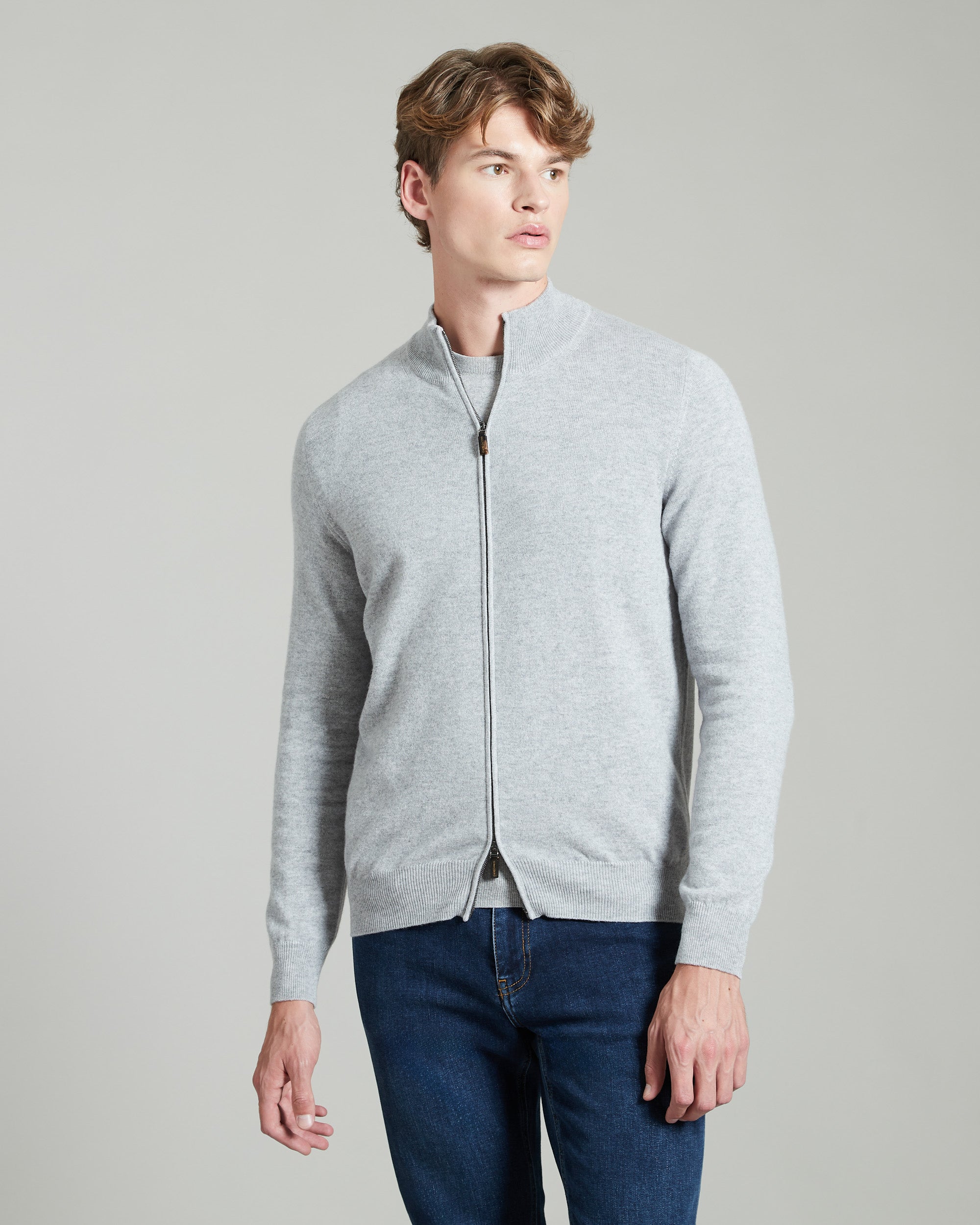 Cardigan Zip in Kid cashmere grigio