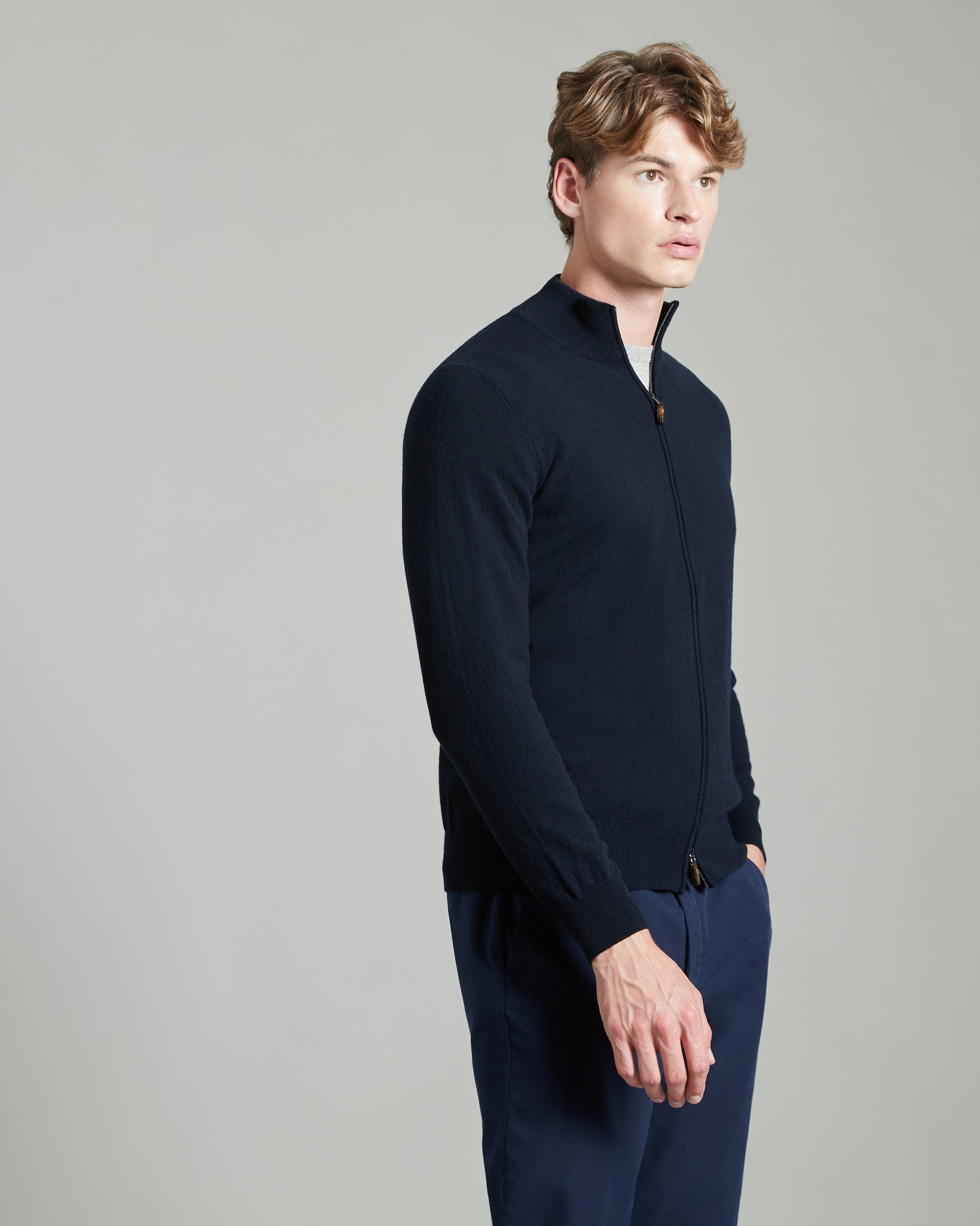 Zipped Blue Kid cashmere cardigan 2
