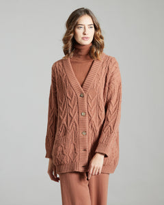 Cardigan in Kid Cashmere intreccio tridimensionale marrone