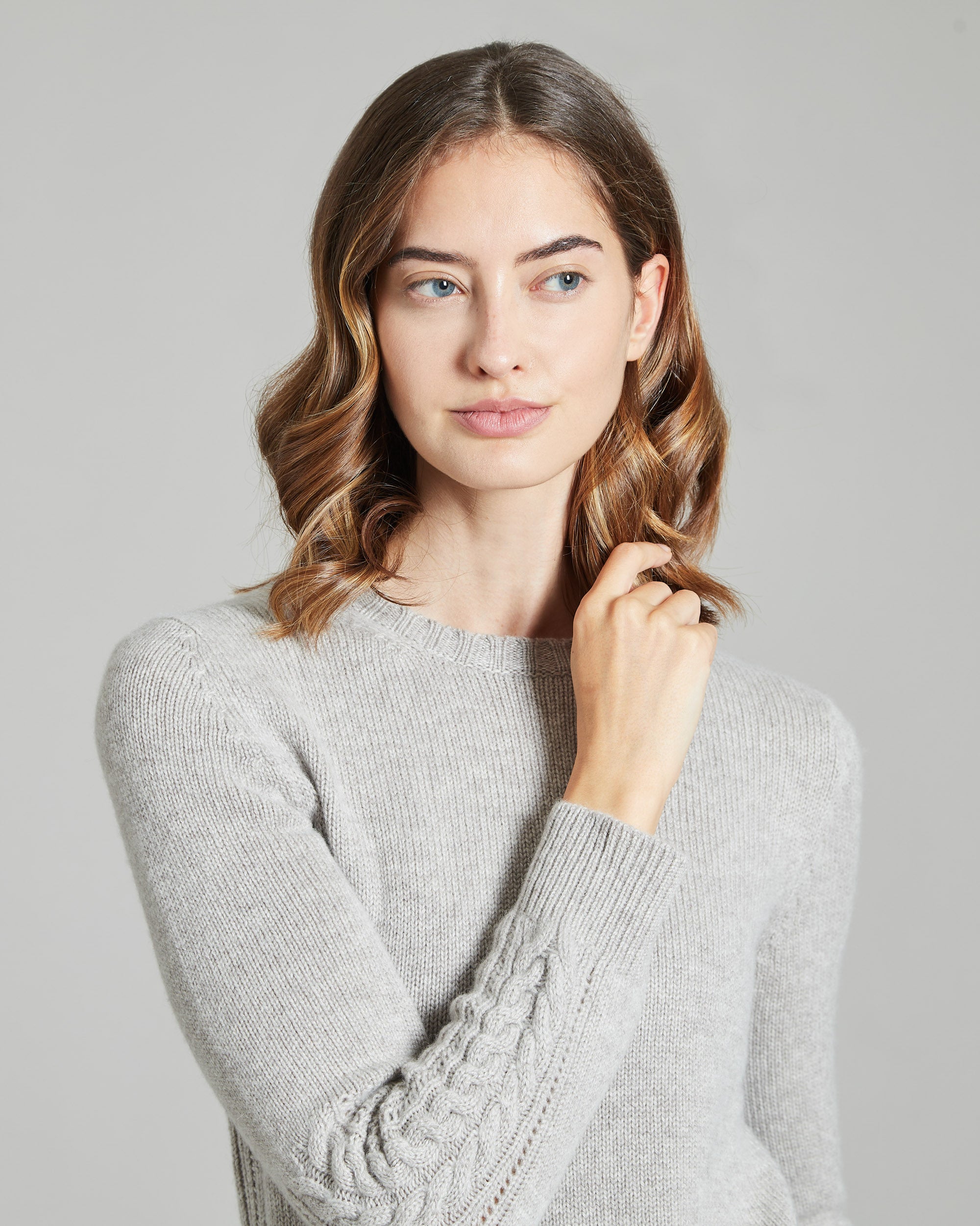 Beige kid cashmere crew-neck sweater