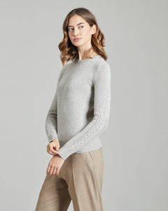 Beige kid cashmere crew-neck sweater