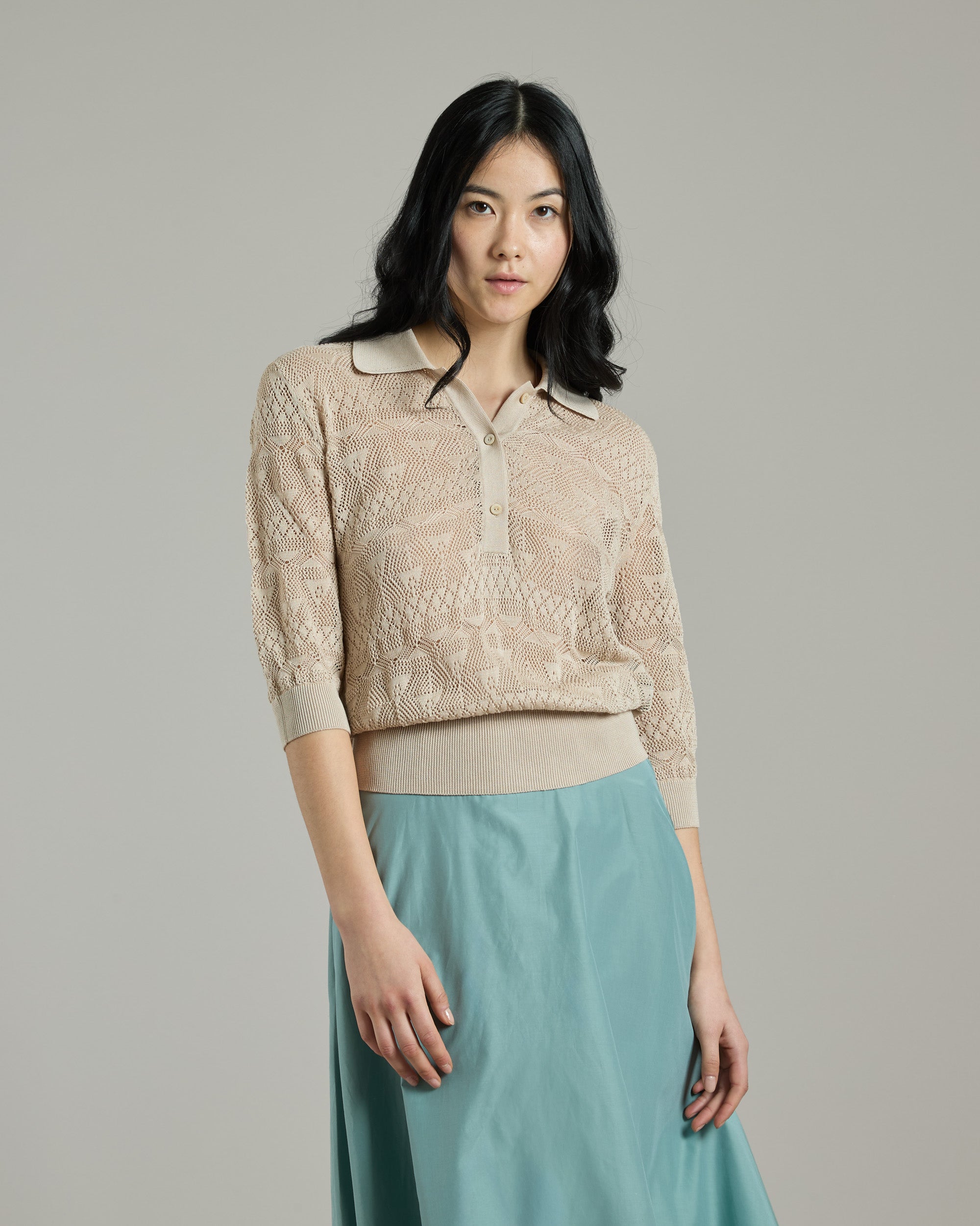 Polo in seta cotone beige