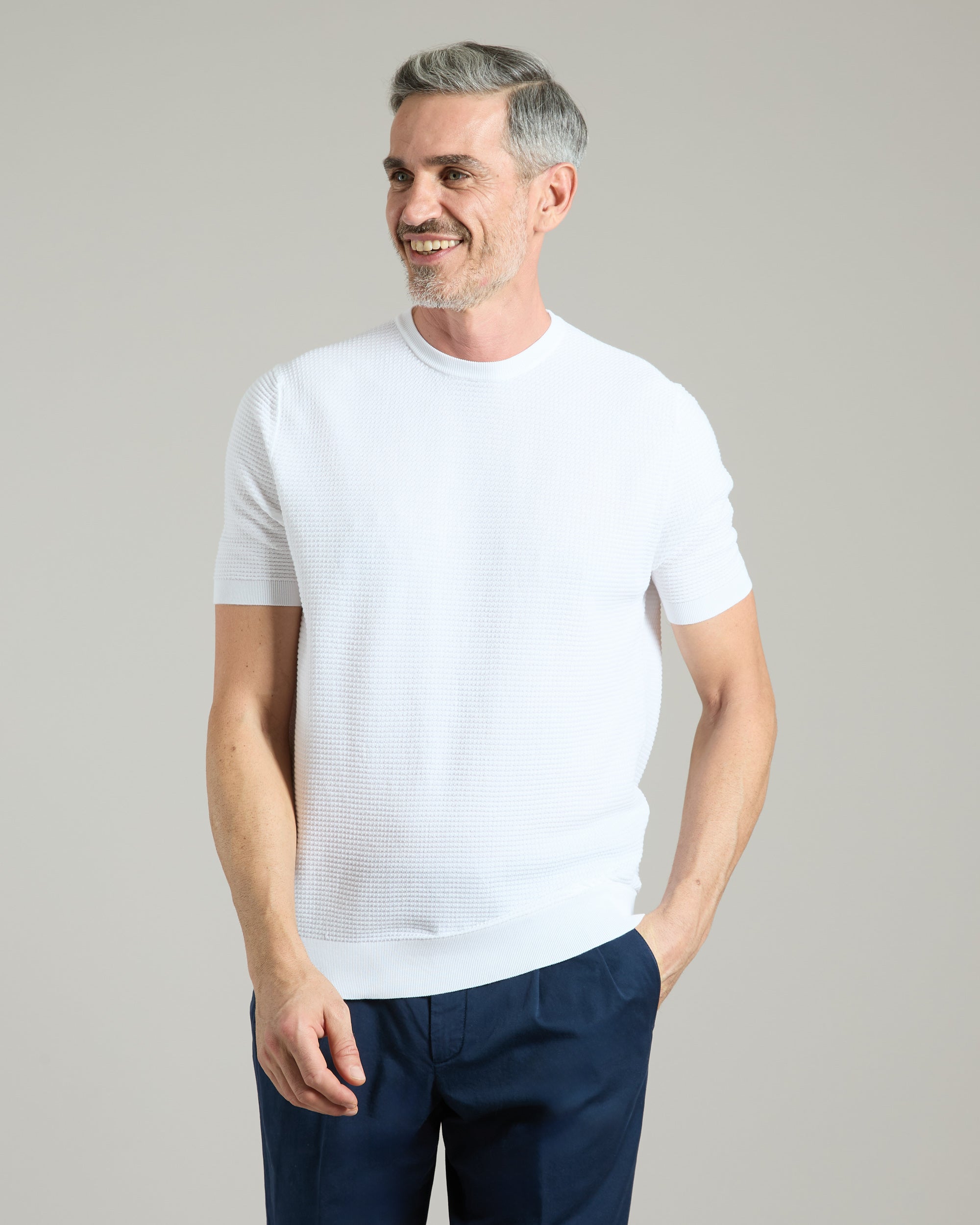 White cotton micro stitch T-shirt