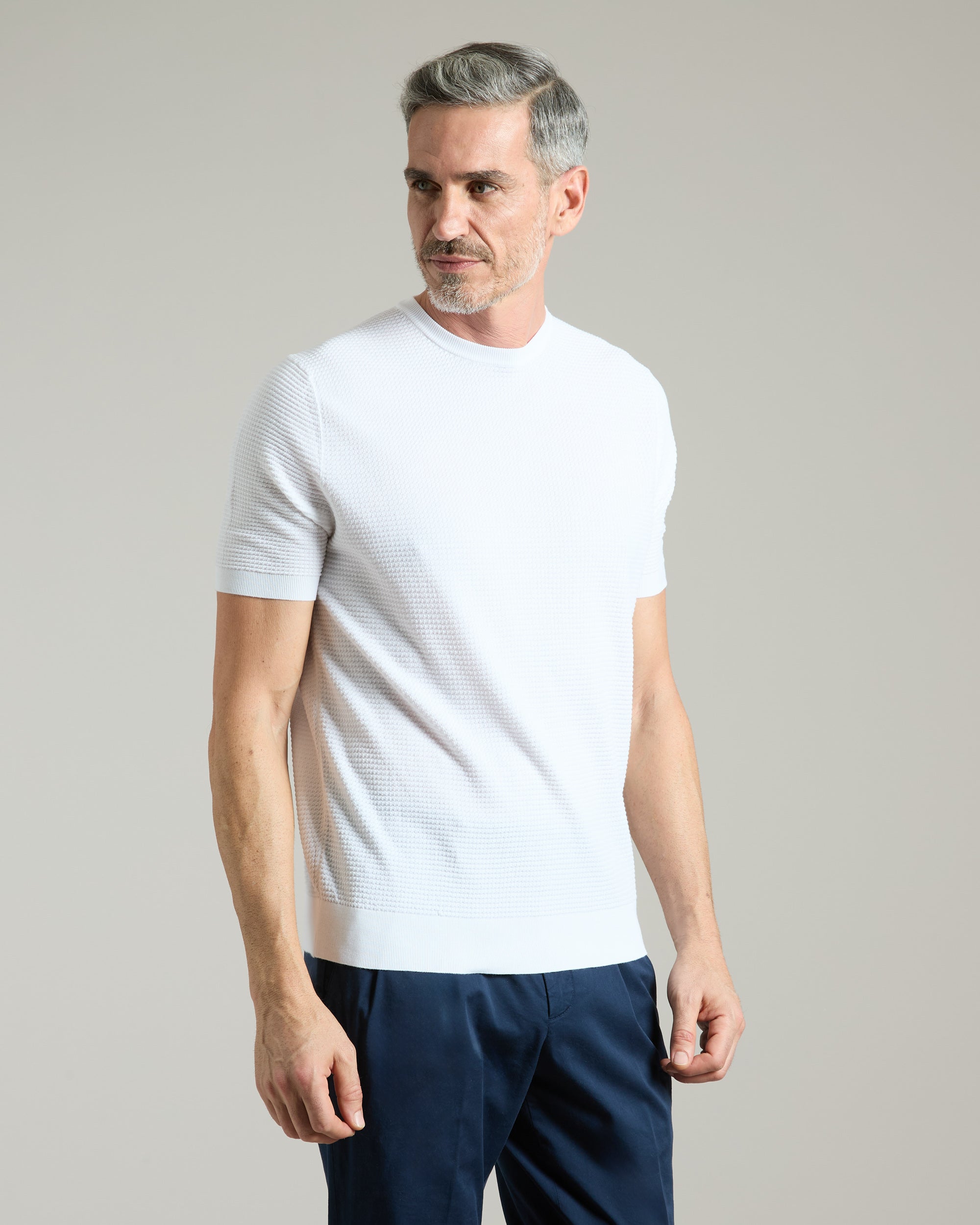 White cotton micro stitch T-shirt