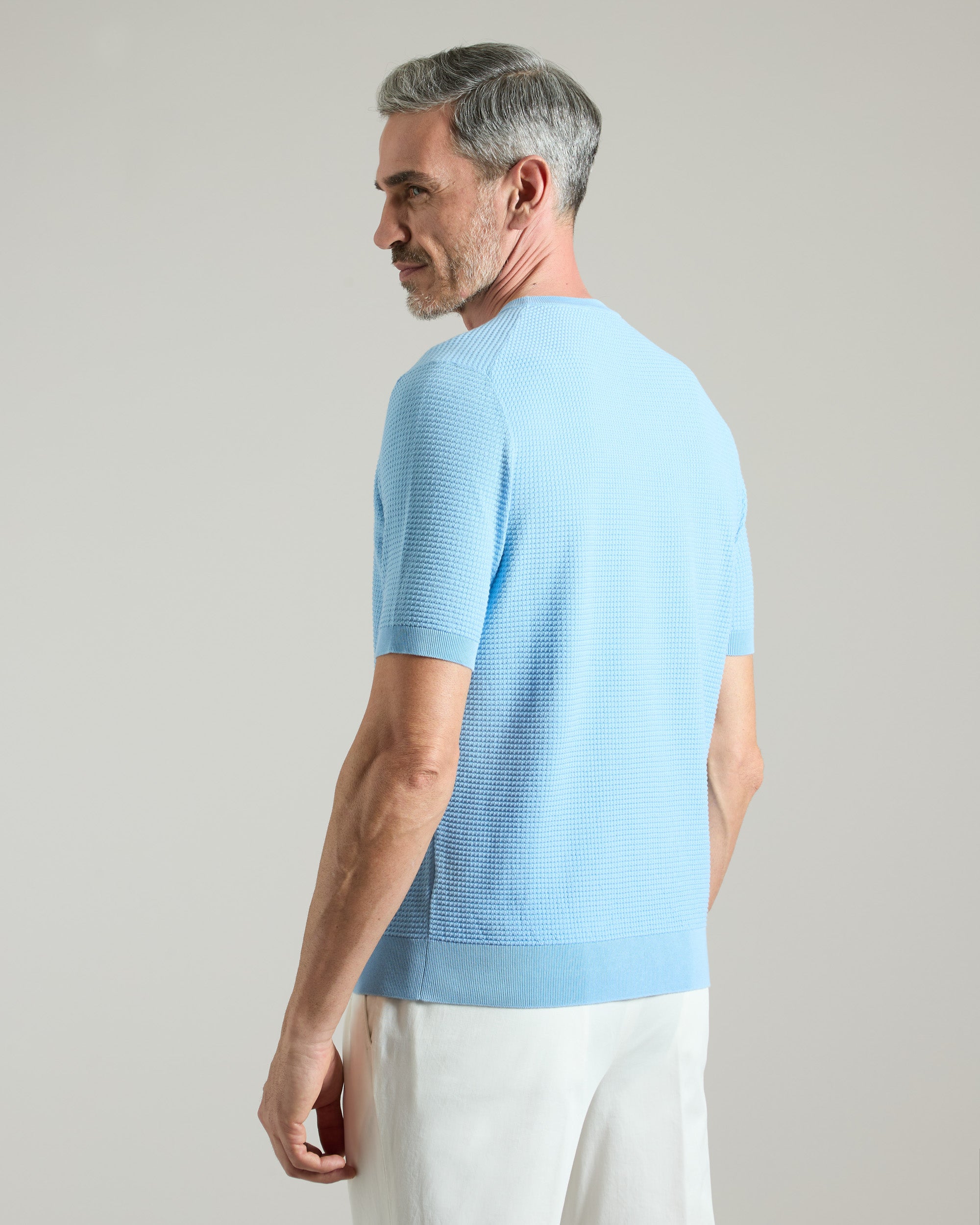 Light blue cotton micro stitch T-shirt