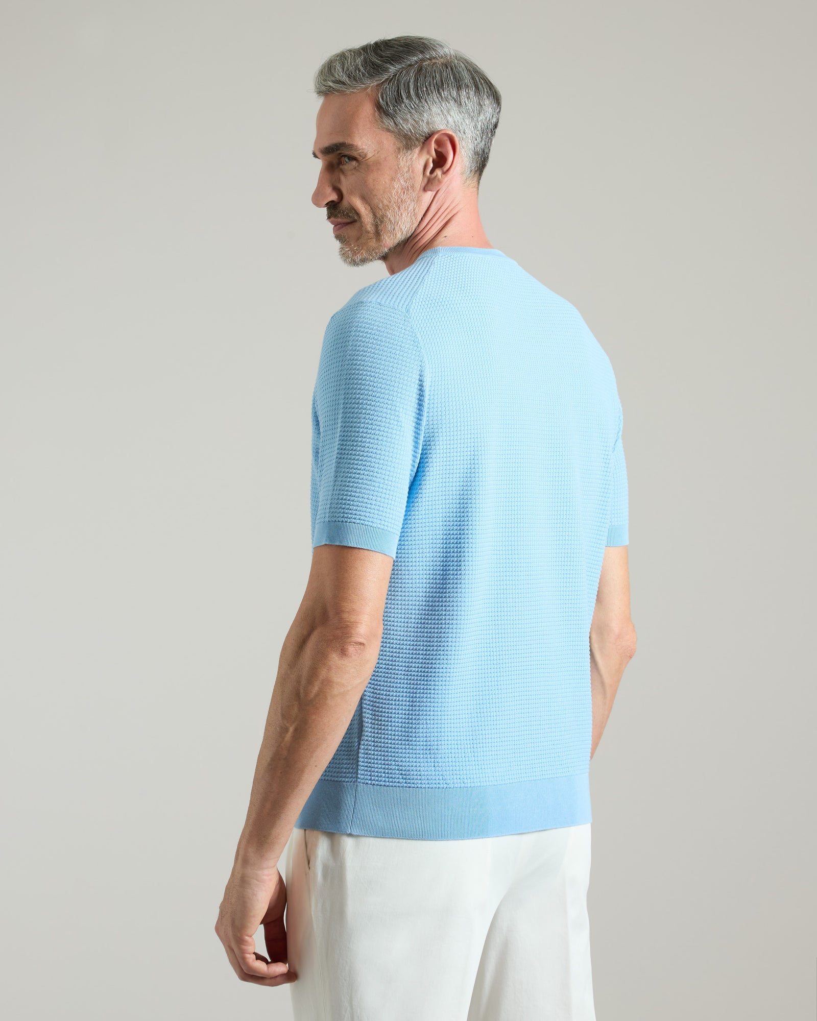 Light blue cotton micro stitch T-shirt