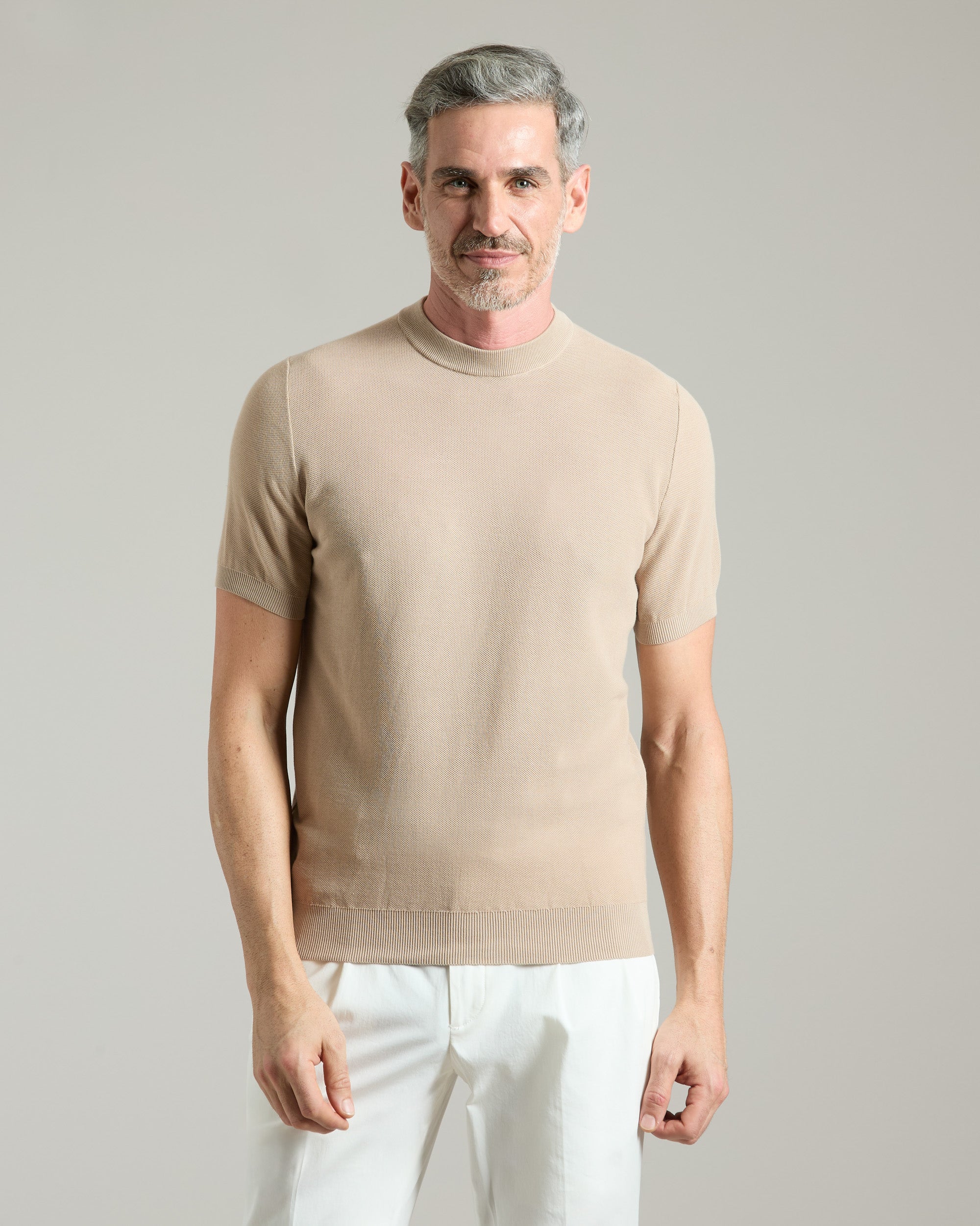 T-Shirt aus Baumwollpikee in beige