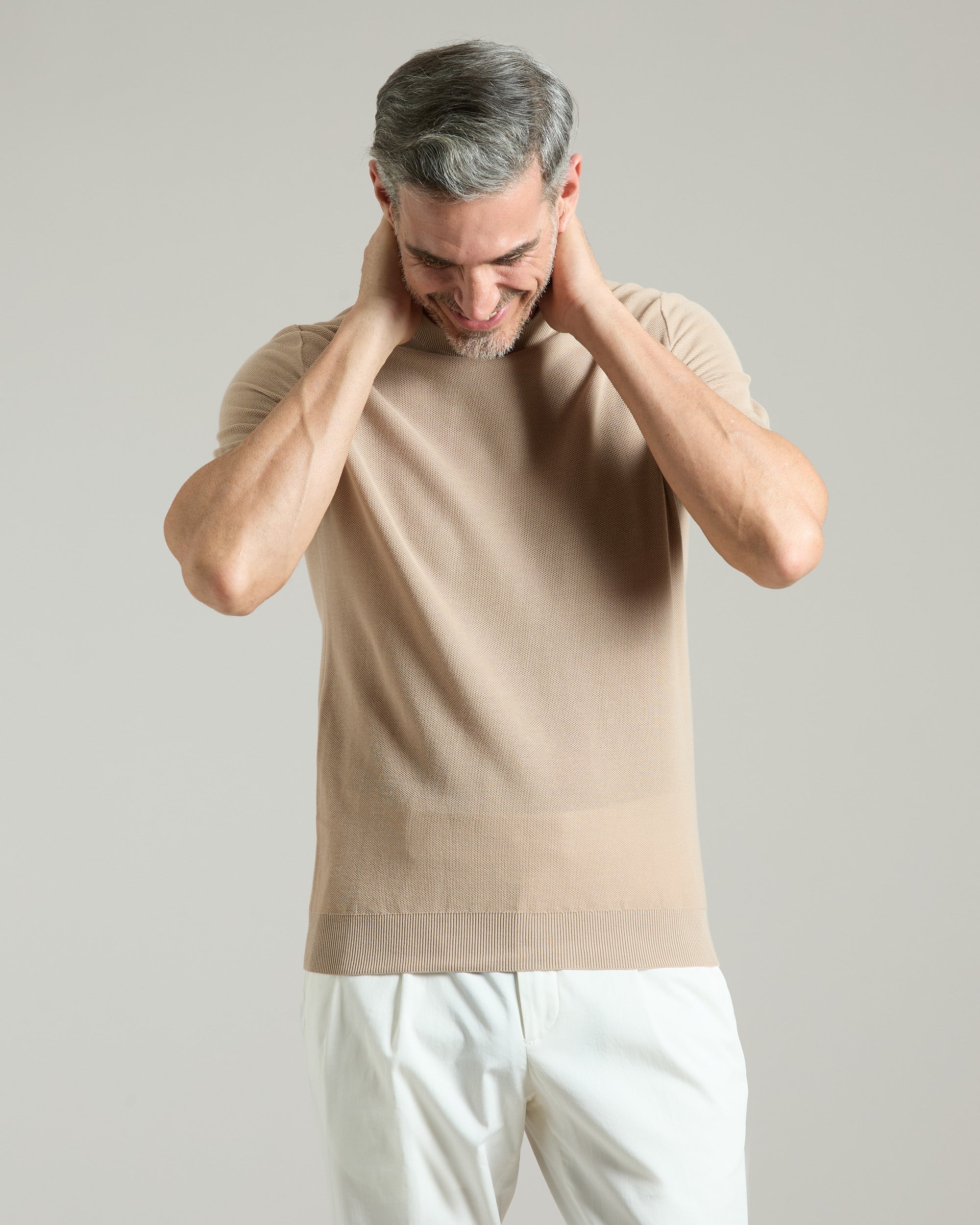 T-shirt in piquet di cotone beige