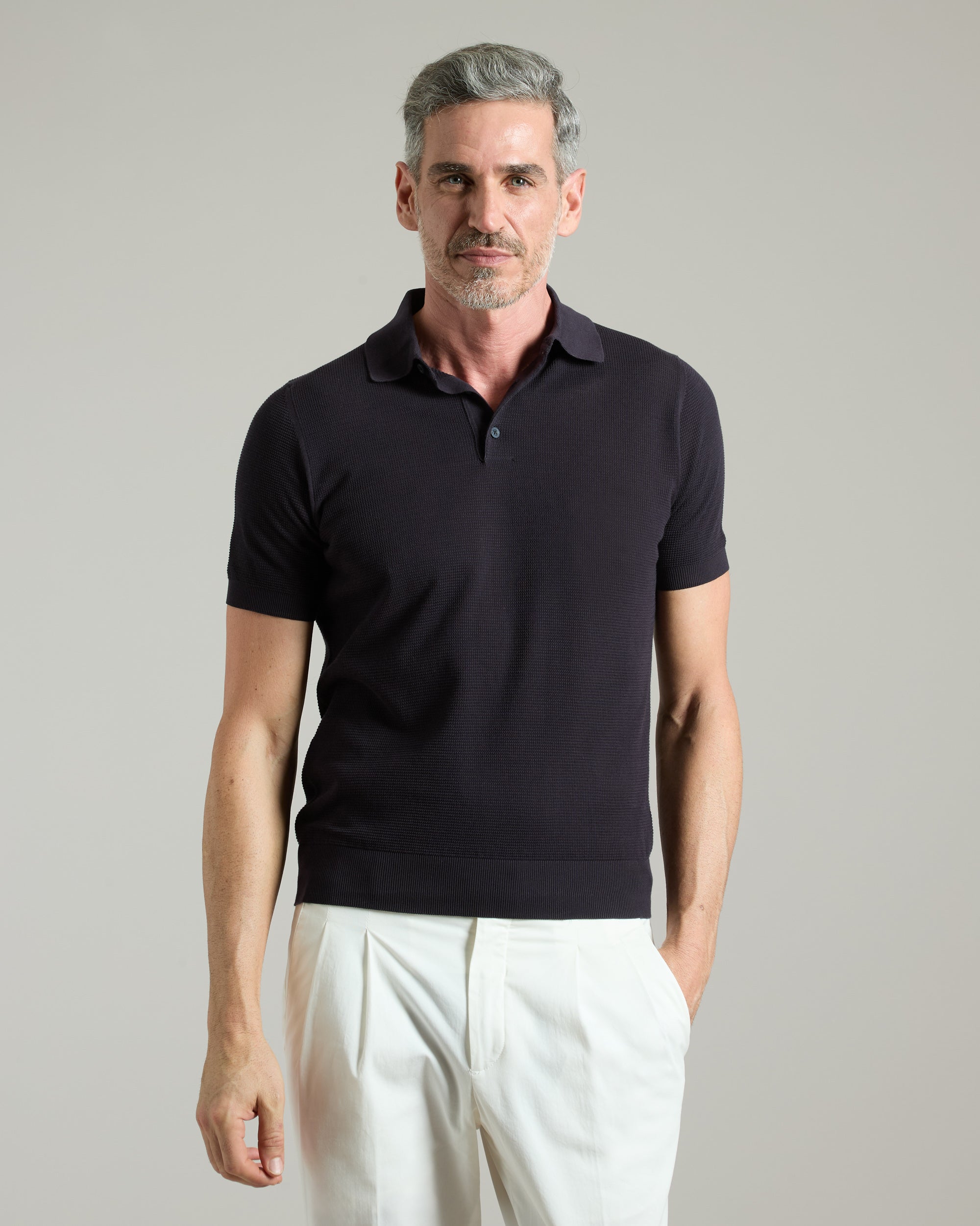 Blue cotton 3D stitch polo shirt 2
