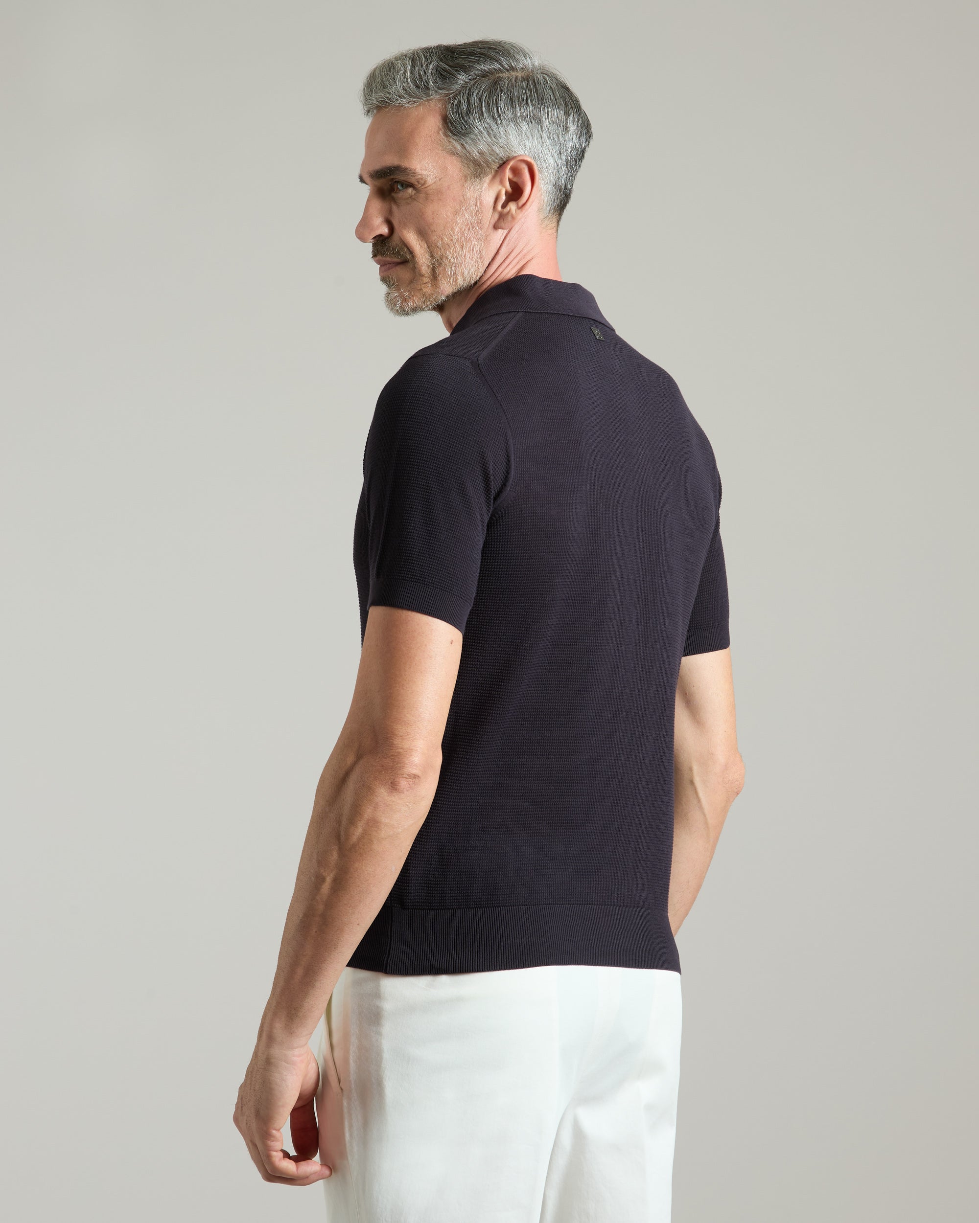 Blue cotton 3D stitch polo shirt 4