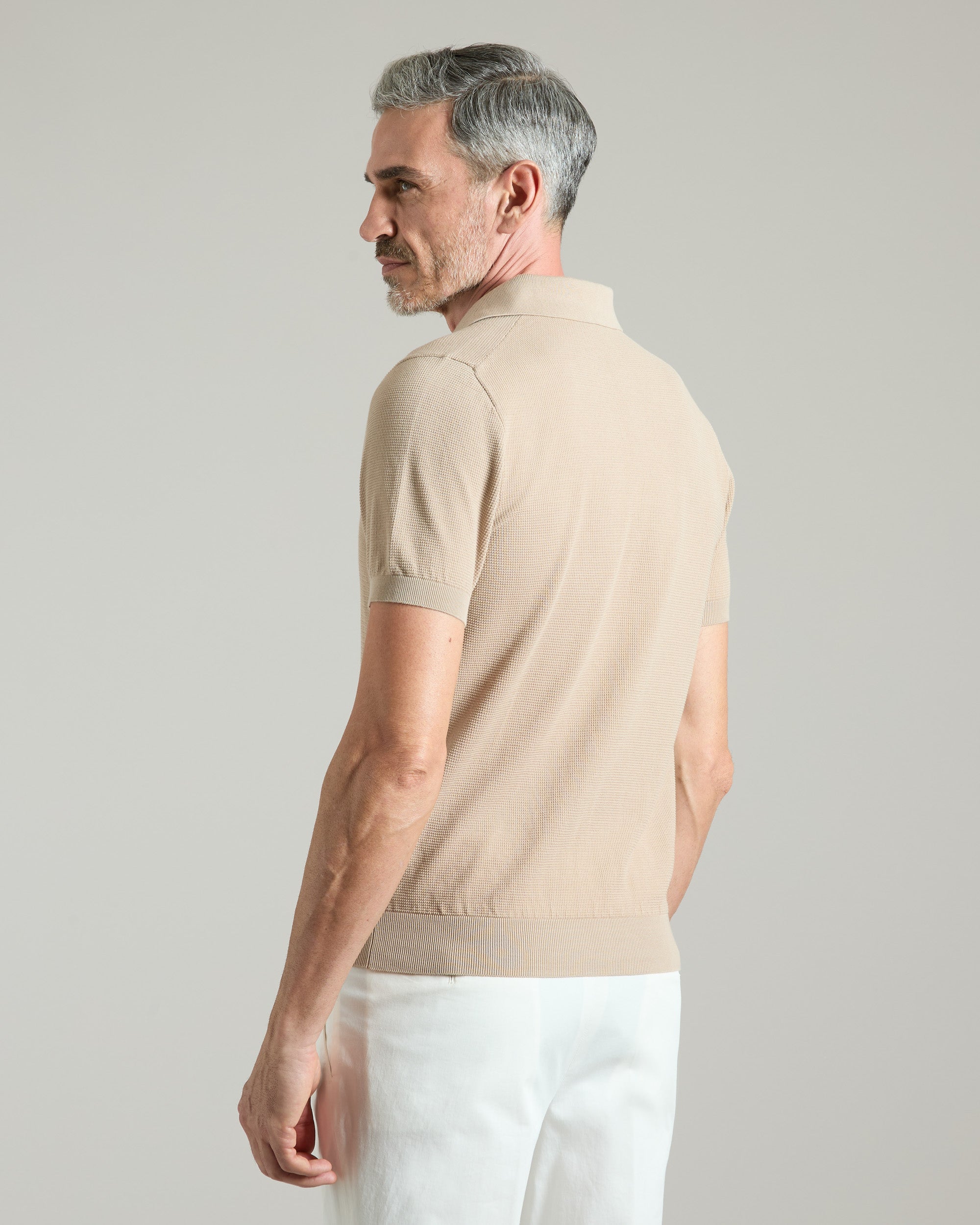 Beige cotton 3D stitch polo shirt