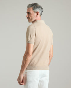 Beige cotton 3D stitch polo shirt