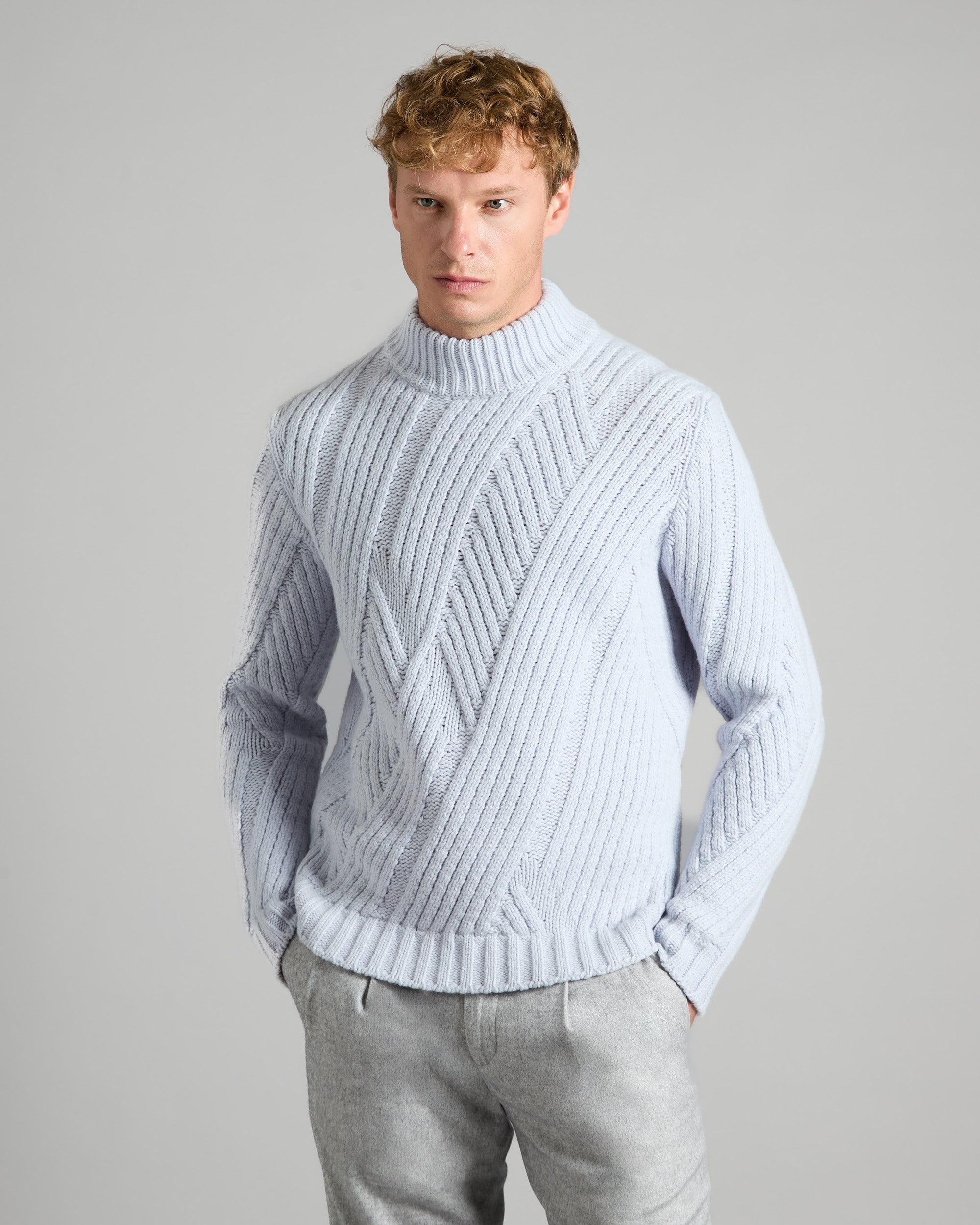 GREY KID CASHMERE FIREPLACE NECK SWEATER 2