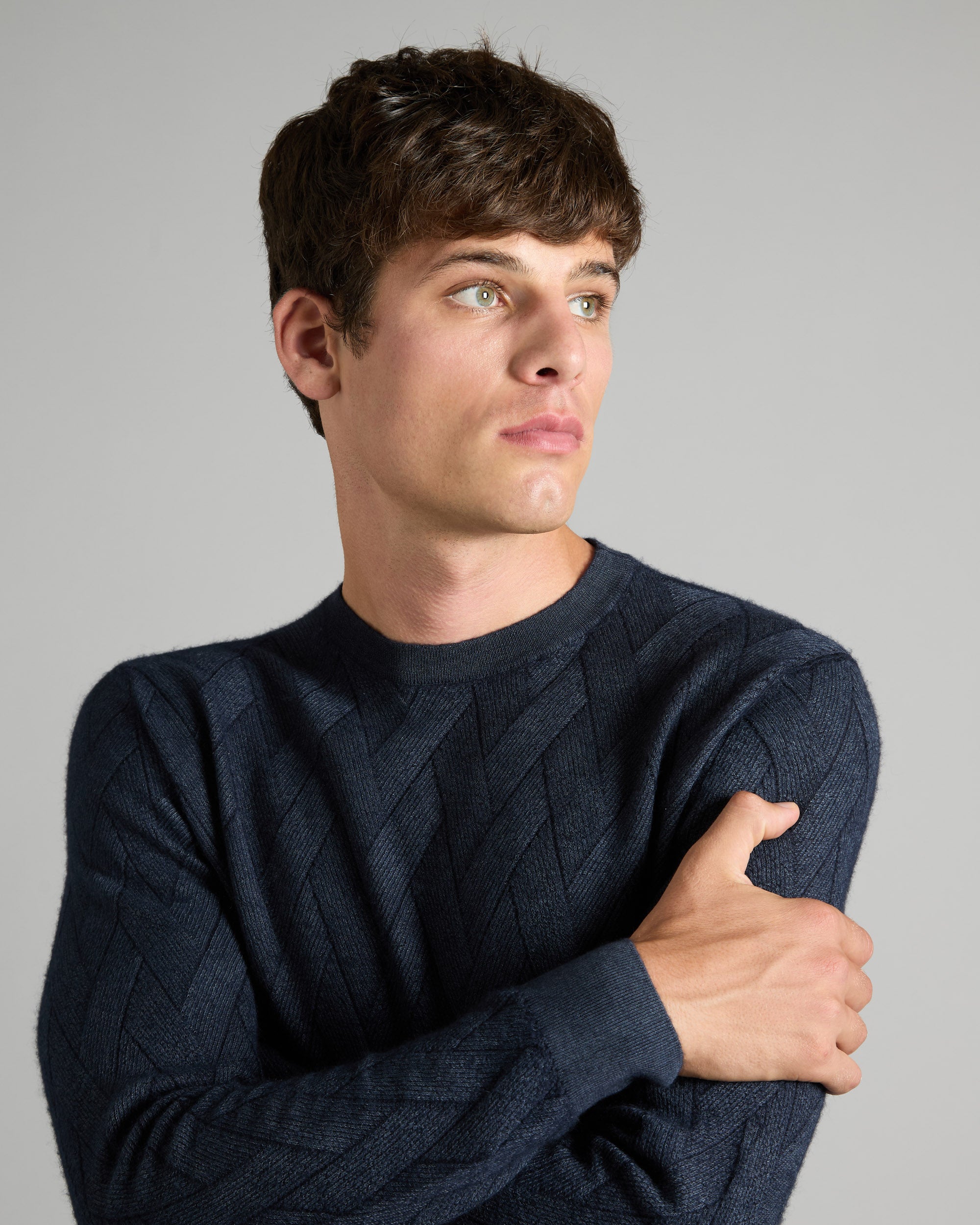 Blue Wave stitch crew neck sweater in cashmere and silk