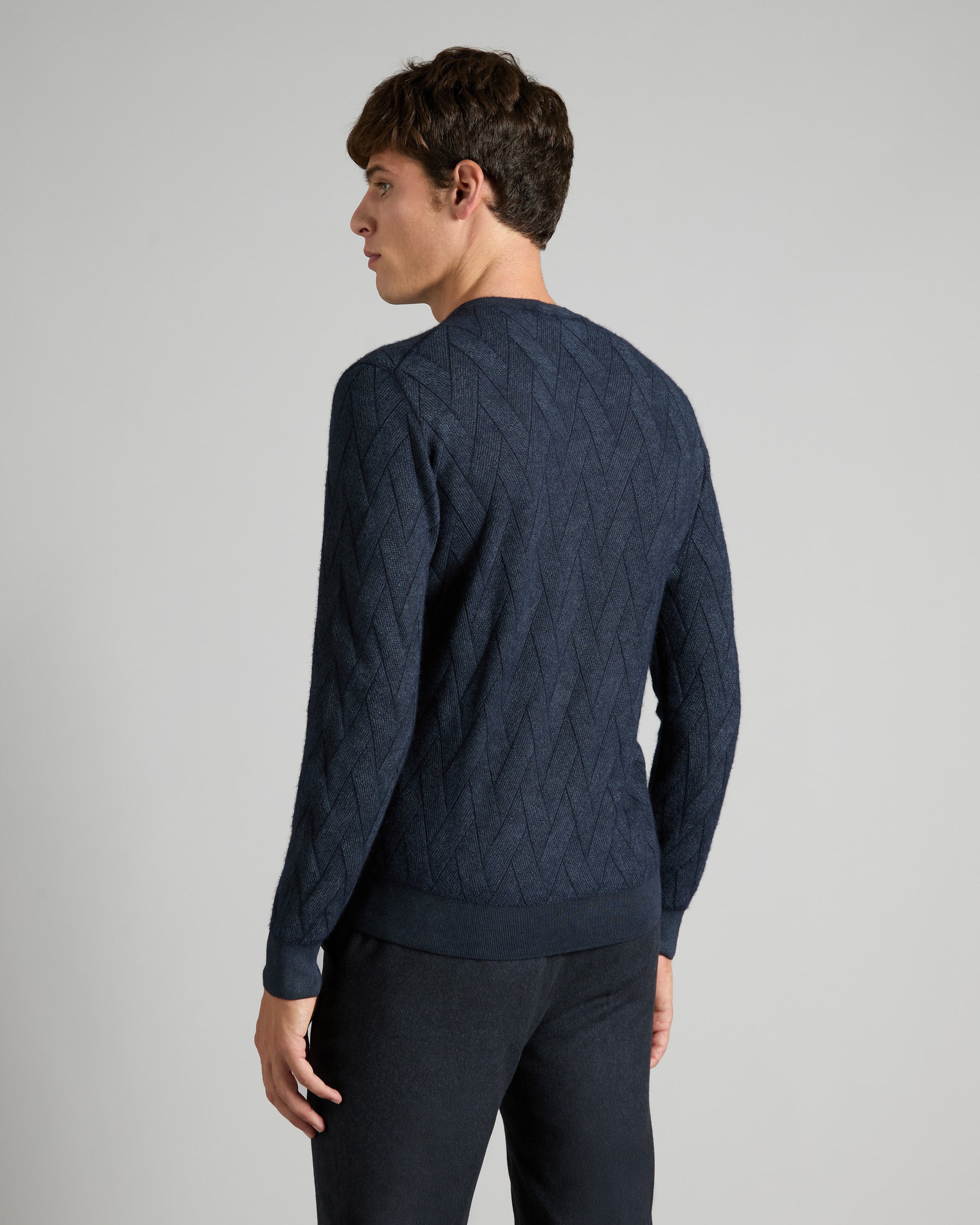 Blue Wave stitch crew neck sweater in cashmere and silk