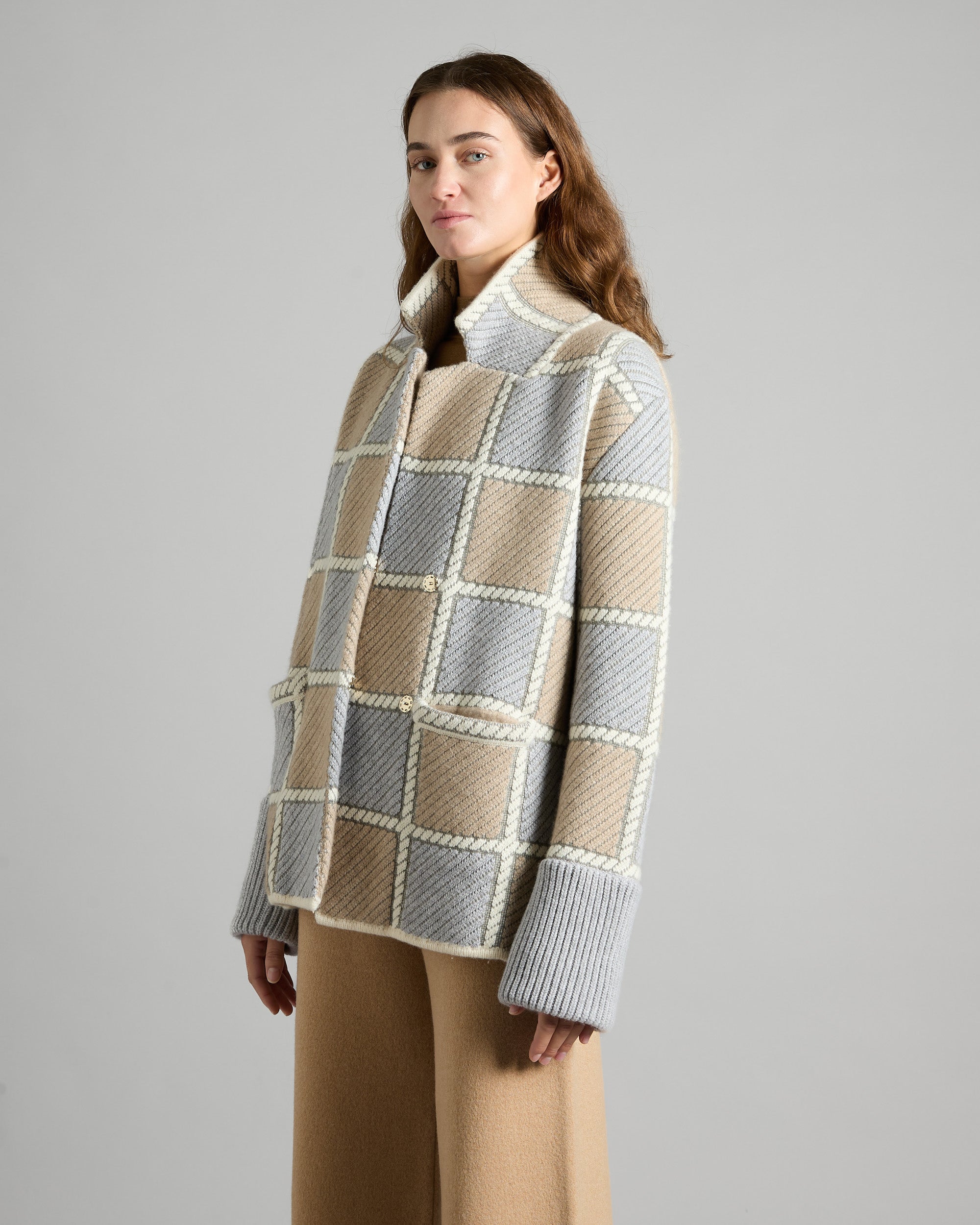 Car Coat tessuto a maglia patchwork