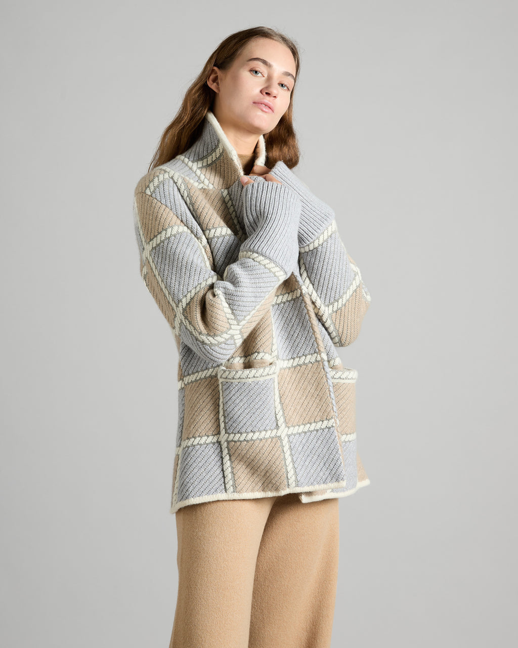 Car Coat knitted patchwork fabric
