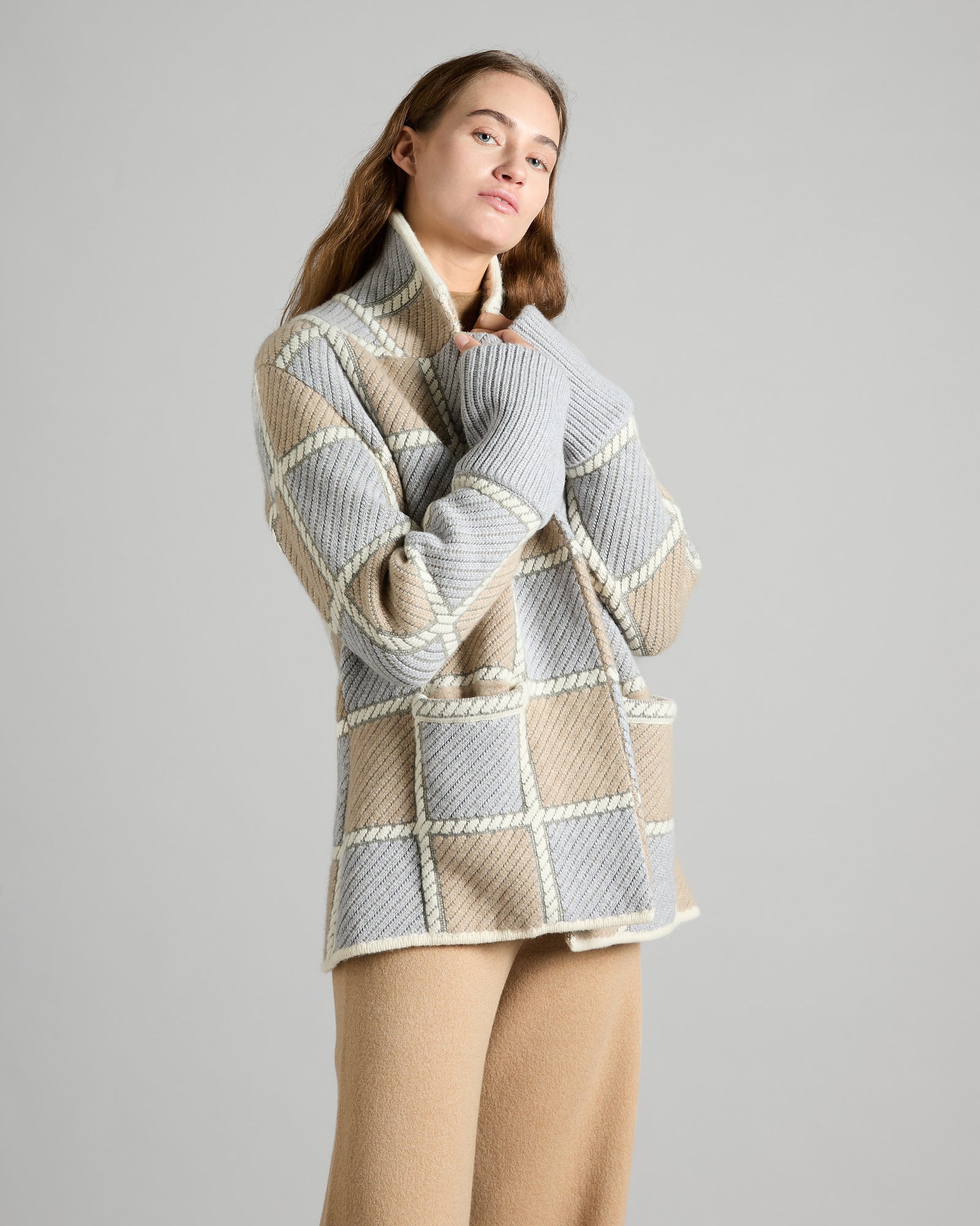 Car Coat tessuto a maglia patchwork