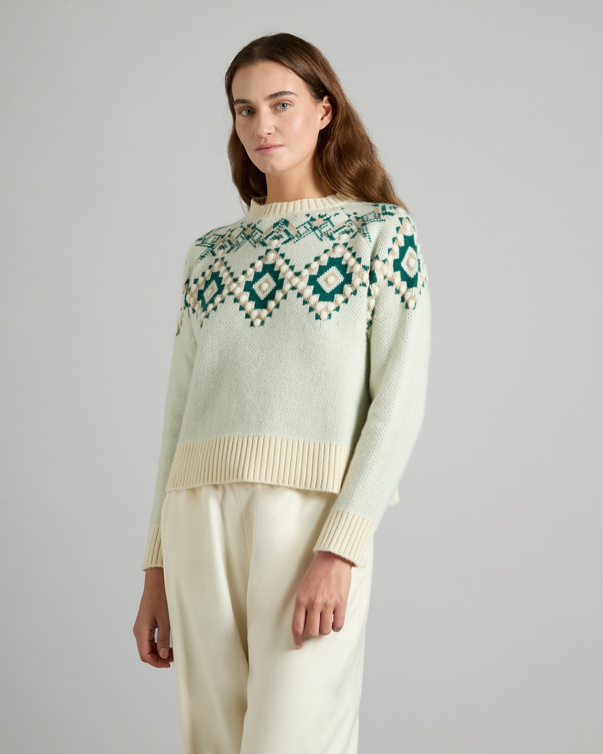 Diamond-patterned crewneck sweater in kid cashmere
