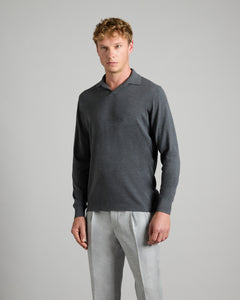 Wind neck Polo shirt in melange gray Kid wool 12.8