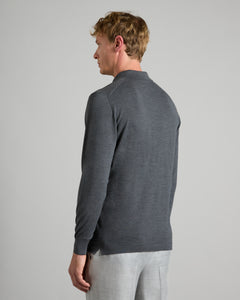 Wind neck Polo shirt in melange gray Kid wool 12.8
