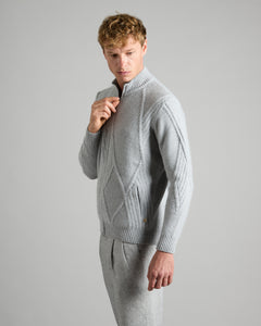 Gray kid cashmere zipped cardigan