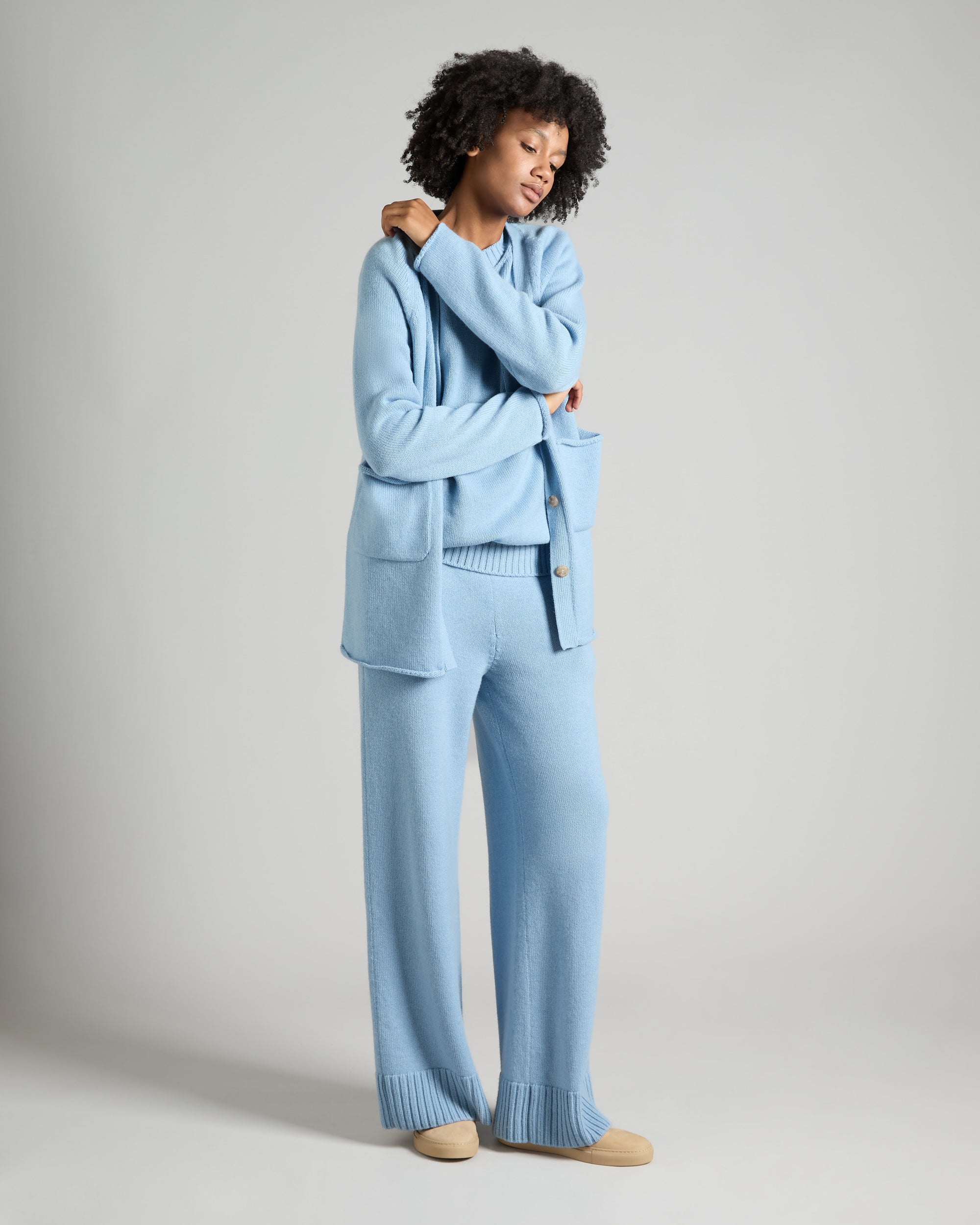 Light blue kid cashmere V-neck cardigan