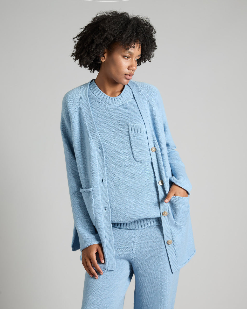 Light blue kid cashmere V-neck cardigan