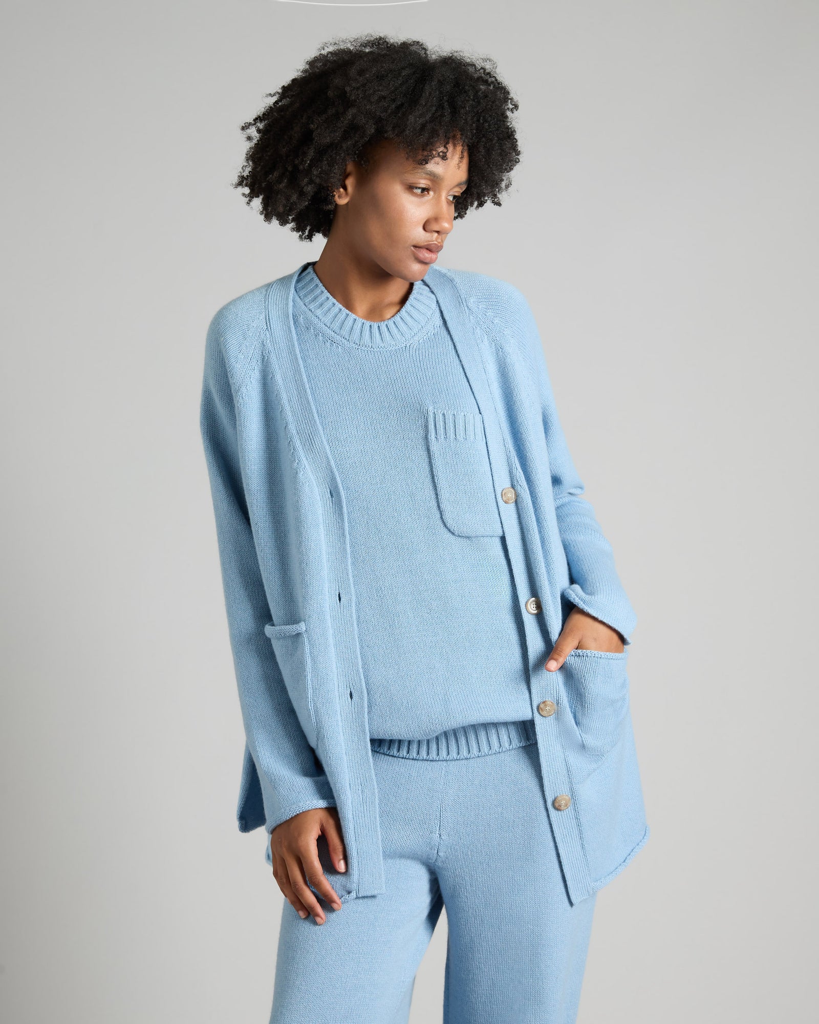 Light blue kid cashmere V-neck cardigan