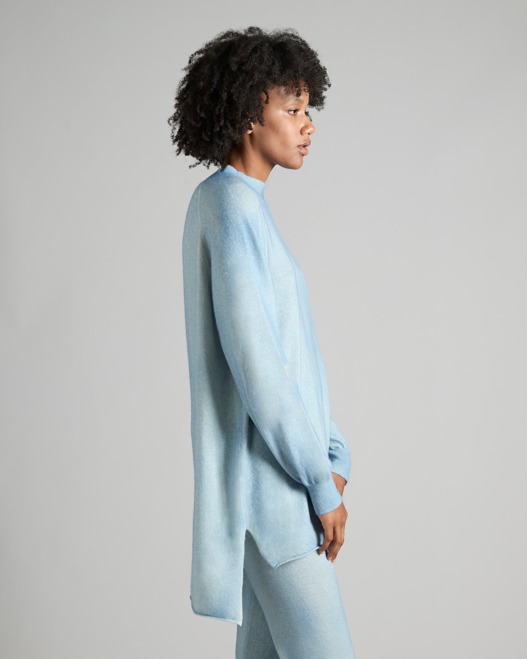 Kid Cashmere hand sprayed mock neck in light blue 3