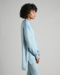 Kid Cashmere hand sprayed mock neck in light blue 3