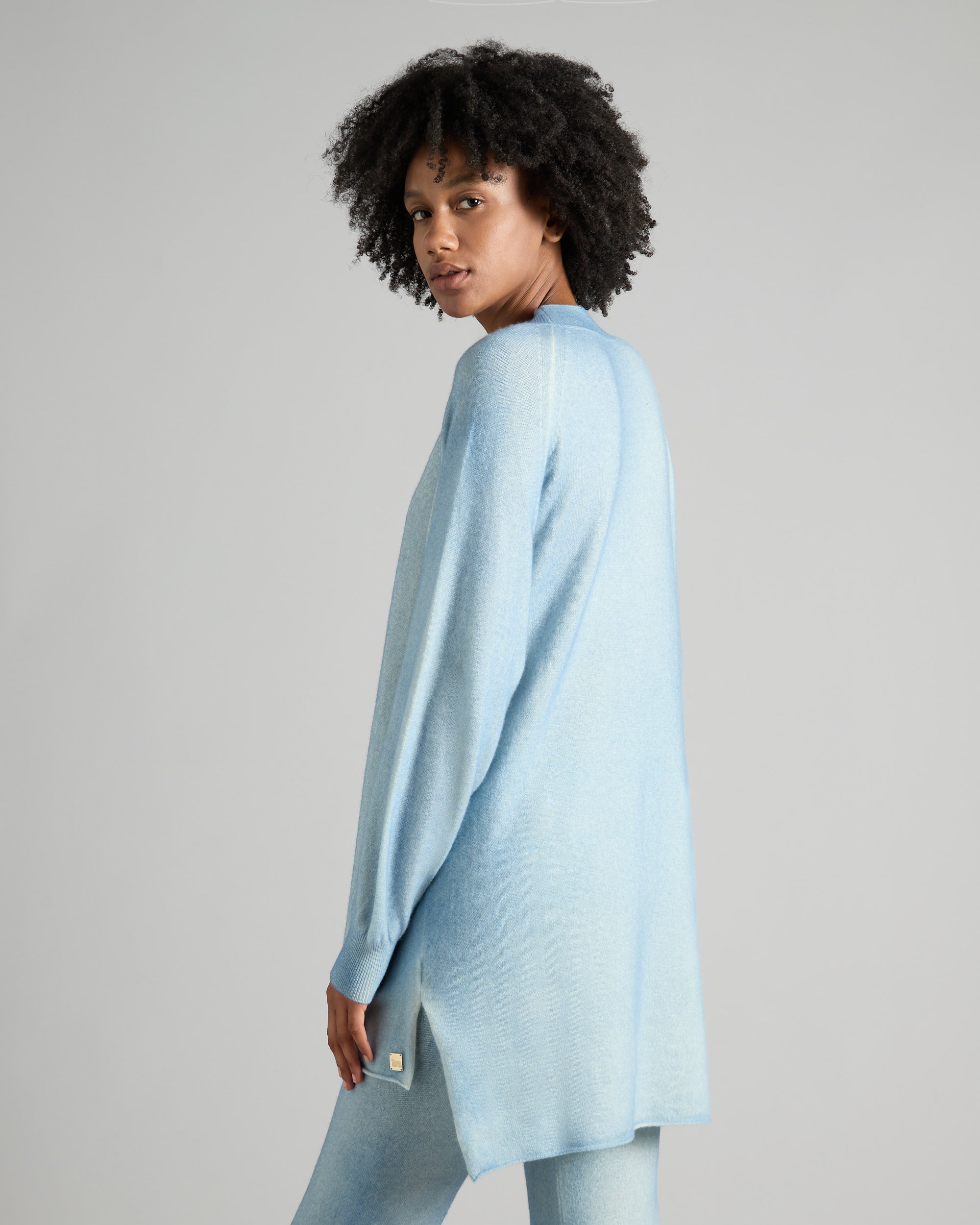 Kid Cashmere hand sprayed mock neck in light blue 4