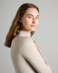 Beige cashmere and silk chimney collar sweater