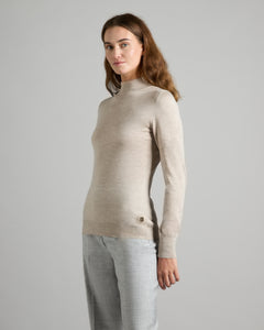 Beige cashmere and silk chimney collar sweater