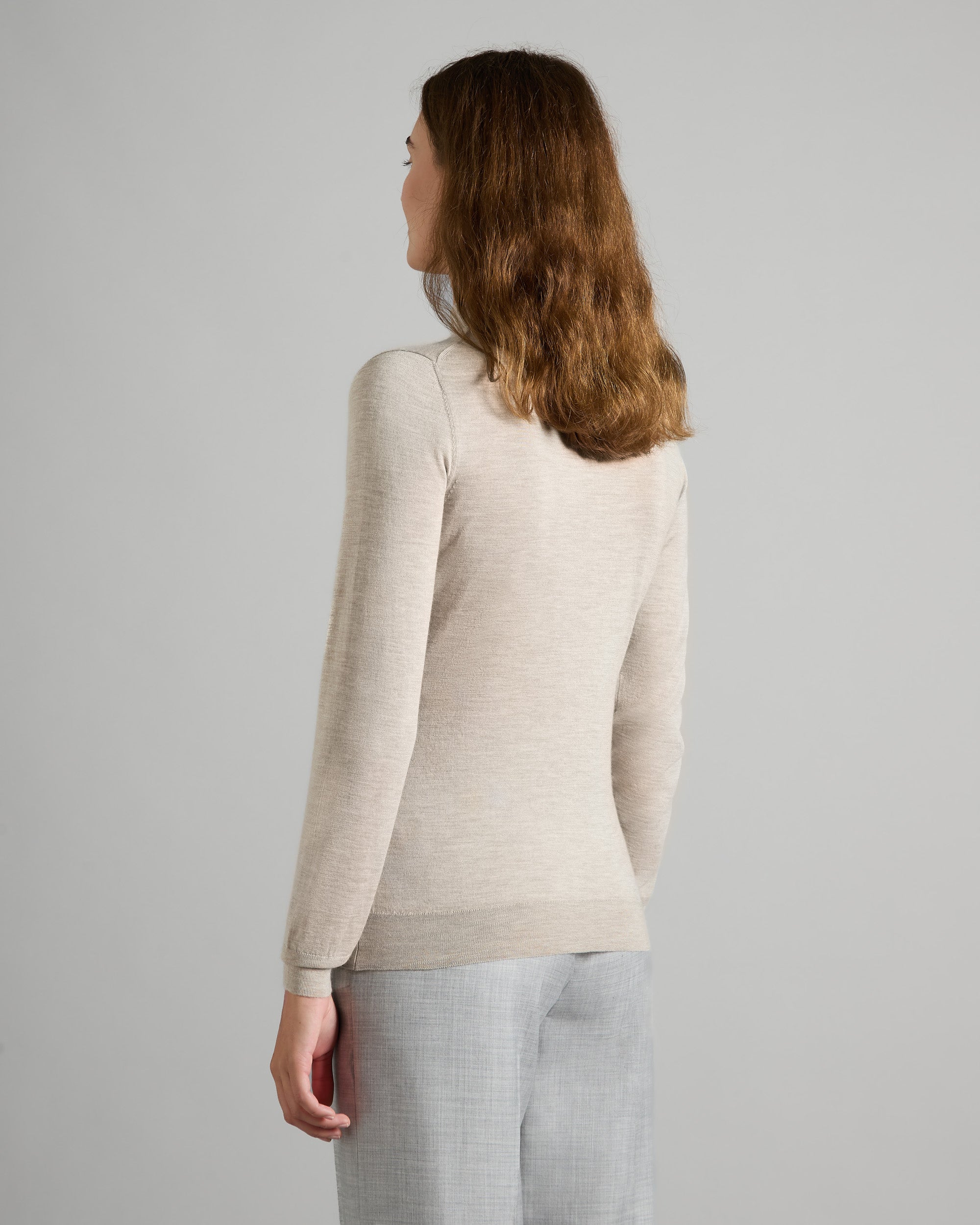 Beige cashmere and silk chimney collar sweater